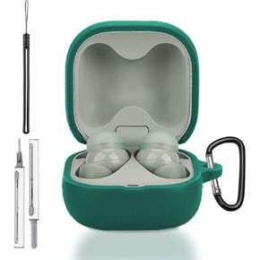 for Sony LinkBuds Fit Case Cover, Full Protective Silicone Skin Cover for Sony LinkBuds Fit WF-LS910N,with Keychain & Lanyard and Cleaner Kit, Front LED Visible, Green