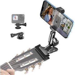 woleyi Guitar Phone Holder - [Metal Magic Arm] Guitar Head Clip Cell Phone Mount for Bass/Electric/Ukulele/Acoustic/Aid Musician, for iPhone 16 15 14 13 12 11 Pro Max, S25, All Smartphone, Gopro Clamp