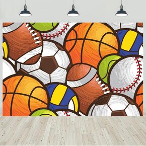 7x5ft Sports Backdrop Kids Sports Theme Birthday Baby Shower Party Photography Background Cartoon Basketball Football Baseball Decorations Banner Kids Portraits Photo Studio Props
