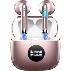 Jxrev Wireless Earbud Bluetooth Headphones LED Power Display, Bluetoth Earbud Touch Control, Ear Bud in-Ear Earphones with Mic for Android iOS, Super Light & Portable, IP7 Waterproof