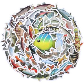 110Pcs Funny Fish Stickers, Cute Fish Stickers for Crafts Cool Fishing Decals Waterproof Decal for Travel Case Laptop Guitar Skateboard Phone Computer Bike