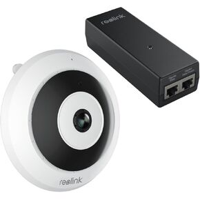 REOLINK PoE IP Fisheye Camera Bundle with PoE Injector, One Cable Offer Both Power and Data, 360° View, No Monthly Fee, 6MP Indoor Camera for Home/Office Security