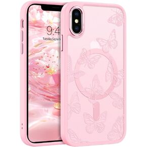 BENTOBEN for iPhone Xs Max Case, Cute Butterfly Pattern Magnetic Case [Compatible with MagSafe] Translucent Matte Slim Women Girl Protective Cover Cases for iPhone Xs Max 6.5 inch, Pink in Kuwait