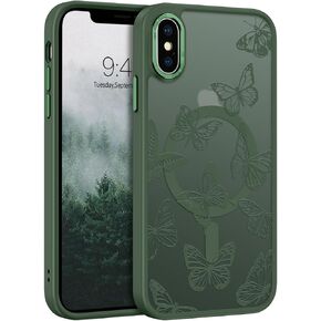 BENTOBEN for iPhone Xs Max Case, Cute Butterfly Pattern Magnetic Case [Compatible with MagSafe] Translucent Matte Slim Women Girl Protective Cover Cases for iPhone Xs Max 6.5 inch, Pink