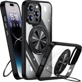 360° Rotatable Ring & 180° Foldable Stand for iPhone 14 Pro Max Case Clear, Compatible with MagSafe, Non-Yellowing, Military Drop Protection, Magnetic Phone Cover for Women Men, Purple