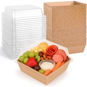 VGOODALL 48PCS Charcuterie Boxes with Clear Lids, 5.3" x 4.9" x 2.6" To Go Cookie Bakery Box for Cake Slice Pastry Sandwich Dessert (Brown)