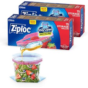 Ziploc Gallon Food Storage Bags, Stay Open Design with Stand-Up Bottom, Easy to Fill, 162 Count