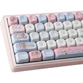 PBT Keycaps 134 Keys MOA Profile Cute Keycaps Dye-Sublimation Alice Bunny Keycap Set Custom Keycap for Cherry Gateron MX Swithes Mechanical Keyboards