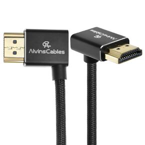 Alvin's Cables 8K HDMI Cable for Atomos Ninja,2.1 48Gbps 8K@60Hz 4K@120Hz High-Speed Braided Coiled Cable for Sony FS5 FS7 FX9,BMPCC,for Canon C300 C500,for Feelworld,Right to Right Angle Blue