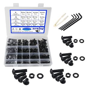 newlng 1180pcs M2 M3 M4 M5 Screws Set Black Nuts and Bolts Flat Washers Assortment 10.9 Grade Alloy Steel Metric Machine Screws and Nuts Socket Head Screws Assorted with Four Hex Wrenches