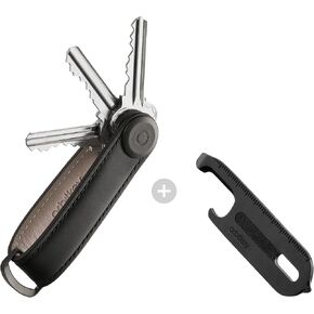 Orbitkey Multi Tool V2 for Key Organizer & Ring 9-in-1 Compact Tool + Leather Key Organizer Black with Black Stitching