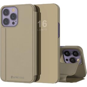 Punkcase for iPhone 14 Pro Reflector Case Protective Flip Cover W/Scratch Resistant Semi-Translucent Mirror Front & Non-Slip PU Leather Back for iPhone 14 Pro (6.1") (2022) (Rose Gold)