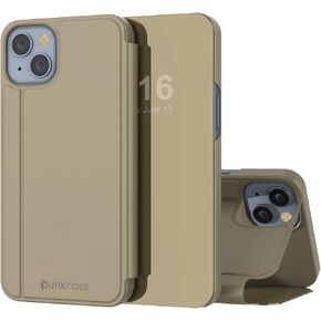 Punkcase for iPhone 14 Reflector Case Protective Flip Cover W/Scratch Resistant Semi-Translucent Mirror Front & Non-Slip PU Leather Back for iPhone 14 (6.1") (2022) (Silver)
