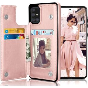 Tekcoo Galaxy A71 5G Wallet Case, Minimalist Vegan PU Leather ID Cash Credit Card Holder Slots Magnetic Closure Kickstand Folio Flip Slim Protective Cover for Samsung Galaxy A71 5G [Rose Gold]