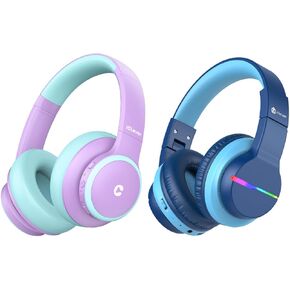 iClever BTH26 Active Noise Cancelling Headphones & BTH12 Kids Bluetooth Headphones Bundles, Safe Volume, Over Ear Wireless Kids Headphones for Airplane Travel