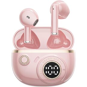 Cute Kids Earbuds Child Blue Tooth Ear Buds for Kids Girls for School with Case, Pink TWS True Wireless Earbuds Bluetooth Headphones Wireless Earphones for iPhone Android Phones Small Ear Canals Women