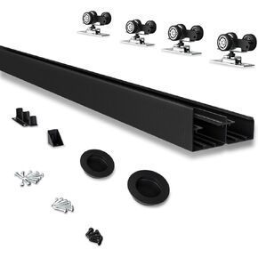 JUBEST 6FT Heavy Duty Bypass Door Hardware with Finger Pulls,Sturdy Aluminum Sliding Closet Door Track for 2 door System,Quietly and Smoothly,Fit Door Thickness 1 3/8" or 1 3/4",Easy to Install, Black