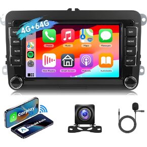 [4G+64G] Android Car Radio for VW Jetta Passat Golf Beetle Polo Caddy Tiguan Touran for SEAT Altea for Skoda with Wireless CarPlay Android Auto, 7 Inch Touch Screen Car Stereo with Bluetooth/GPS/WiFi