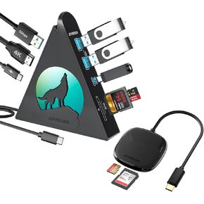 Black 1.6ft 8-in-1 USB-C HDMI Hub + 8cm USB-C SD Card Reader Bundle