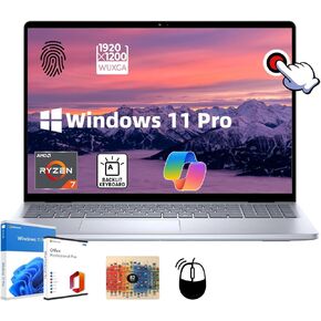 Dell Inspiron 16 Touchscreen Laptop - Office Lifetime License | 16" FHD+ Display | AMD Ryzen 7 8840U | Backlit KB | Fingerprint Reader | Win 11 Pro | w/Accessories | 32GB RAM 2TB SSD
