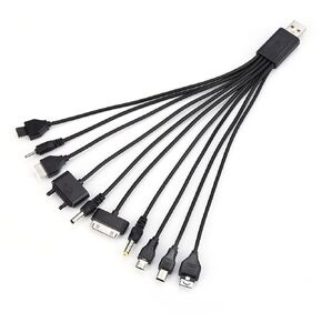Black 10 in 1 USB Multi Charger USB Cables للهواتف المحمولة USB شحن الحبل 7.87in UNIVERAL USB إلى كابل الشاحن متعدد الشاحن متعدد المكونات لأسلاك كابلات شاحن الهاتف الذكي والكابلات والوصلات البينية