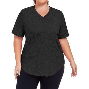 Women's Plus Size Workout Tops V Neck T Shirts Loose Fit Yoga Clothing Summer Sport Tee XL - 5XL