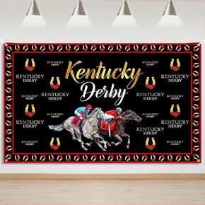 Mocsicka Kentucky Derby Backdrop Horse Racing Game Party Background Decoration Black Gold Run for The Roses Banner for Indoor Outdoor Photo Backdrops