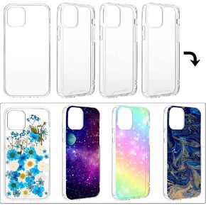 4 قطع علبة الهاتف الشفافة DIY متوافقة مع iPhone 12/12 Pro 6.1 بوصة صافية DIY راتنجات راتنجات الهاتف المحمول CASE anti-slip بما في ذلك قذائف صلبة وقذوف ناعمة 2