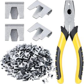 300 Pieces Wire Cage Clips with 1 Piece Wire Cage Buckle Snap Plier for Chicken Pet Dog Cat Cage (Silver, Black Yellow)