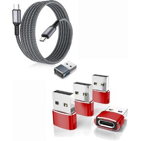 Elebase 5Pack USB to USB C Adapter and USB Type C to C 100W Cable,for Apple Watch Ultra iWatch 7 8 SE,iPhone 12 13 14 15 Pro Max Plus,Airpods,iPad 8th 9th 10th Air 4th 5th Mini 6th