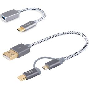 CableCreation Bundle - 2 Items: 2 in 1 Micro USB C to USB A Fast Charge Cord 0.8FT + USB3.1 USB Female to USB C Adapter 0.5 FT
