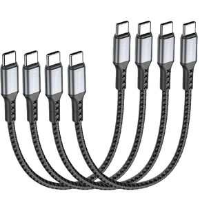 USB C to USB C Cable 1ft 4Pack, 12 Inch Nylon Braided 60W USB Type C Fast Charging Cable for iPhone 16/16 Plus/16 Pro Max/15/15 Plus/15 Pro Max, MacBook Pro, iPad Pro Air, Samsung S24/S24 Ultra/S23