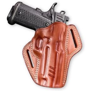 Premium The Ultimate Leather Pancake OWB Belt Holster Open Top Fits STI Staccato P 2011 9mm 4.4" Bull Barrel, Right Hand Draw, Brown Color #1556#
