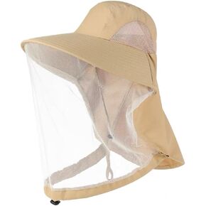 Tibeha Foldable Mosquito Hat Wide Brim with Large Neck Flap for Men Women Hiking Gardening Fishing Sun Hat