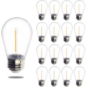 Jslinter 24-Pack LED 1W String Light Bulbs, S14 Plastic Shatterproof Edison Vintage Style Replacement 1 Watt Outdoor 2200K, Waterproof, Warm White Equivalent to 11w, e26 Base