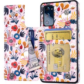 for Samsung Galaxy S20 FE Wallet Case with Card Holder, for Galaxy S20 Fe 5G Wallet Case, Yiyahu PU Leather Shockproof Kickstand Cover Flip Folio Phone Case for Samsung Galaxy S20fe 6.5'', Pink Flower