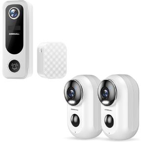 ZUMIMALL Video Doorbell Wireless with Chime, Doorbell Camera Wireless, 2 Way Audio, Voice Changer, 30s Voice Message, Anti-Theft, AI Detection, 2.4Ghz WiFi, Battery Powered, Work with Alexa, White