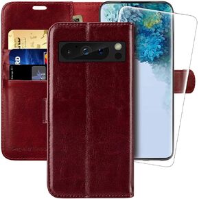 MONASAY Wallet Case Compatible for Google Pixel 8 pro[Screen Protector Included][RFID Blocking] Flip Folio Leather Cell Phone Cover with Credit Card Holder, Brown