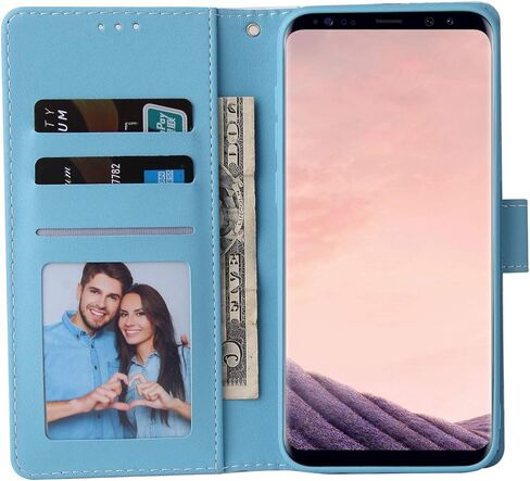 Compatible with Samsung Galaxy S8 Plus Wallet Case and Tempered Glass Screen Protector Leather Flip Card Holder Kickstand Phone Cover for S8plus S 8 8plus 8S Edge S8+ SM-G955U Women Men Black in Saudi Arabia