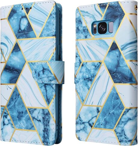 Compatible with Samsung Galaxy S8 Plus Wallet Case and Tempered Glass Screen Protector Leather Flip Card Holder Kickstand Phone Cover for S8plus S 8 8plus 8S Edge S8+ SM-G955U Women Men Black in Saudi Arabia