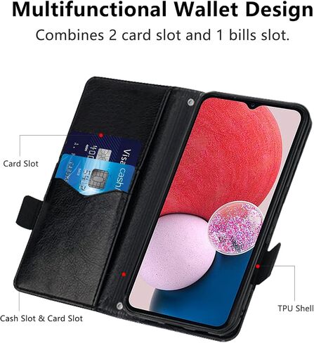 for Samsung Galaxy A34 5G Case, Magnetic Leather Card Slots Galaxy A34 5G Wallet Phone Case, Flip Silicone TPU Bumper Protective Cover with Kickstand, Shockproof Folio Book Case for Samsung A34 Black in Saudi Arabia