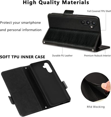 for Samsung Galaxy A34 5G Case, Magnetic Leather Card Slots Galaxy A34 5G Wallet Phone Case, Flip Silicone TPU Bumper Protective Cover with Kickstand, Shockproof Folio Book Case for Samsung A34 Black in Saudi Arabia