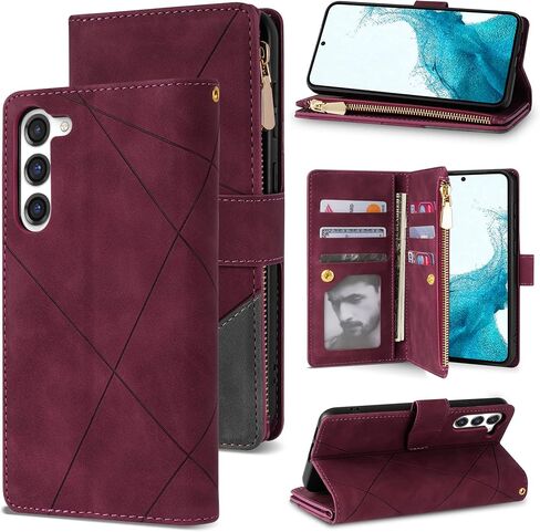 Compatible with Samsung Galaxy S23 Plus Wallet Case with RFID Blocking Zipper Card Slots Stand Protective Flip Splicing PU Leather Phone Cover for Galaxy S23+Plus Case Wallet(6.6 inch-Blue) in Saudi Arabia