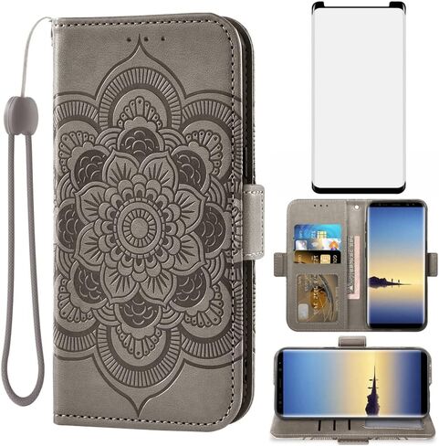 Asuwish Compatible with Samsung Galaxy Note 8 Wallet Case and Tempered Glass Screen Protector Leather Flip Credit Card Holder Cell Phone Cover for Glaxay Note8 Not S8 Galaxies Gaxaly Women Men Purple in Saudi Arabia