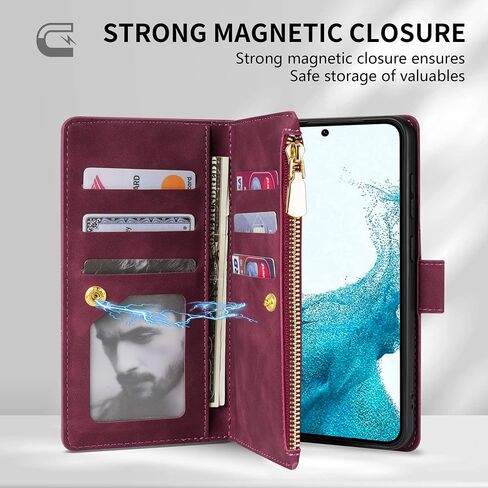 Compatible with Samsung Galaxy S23 Plus Wallet Case with RFID Blocking Zipper Card Slots Stand Protective Flip Splicing PU Leather Phone Cover for Galaxy S23+Plus Case Wallet(6.6 inch-Blue) in Saudi Arabia