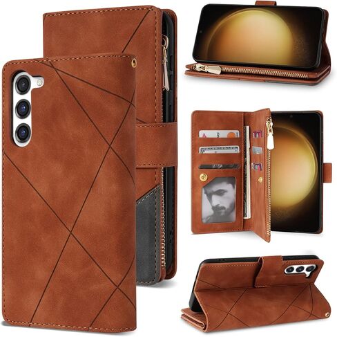 Compatible with Samsung Galaxy S23 Plus Wallet Case with RFID Blocking Zipper Card Slots Stand Protective Flip Splicing PU Leather Phone Cover for Galaxy S23+Plus Case Wallet(6.6 inch-Blue) in Saudi Arabia