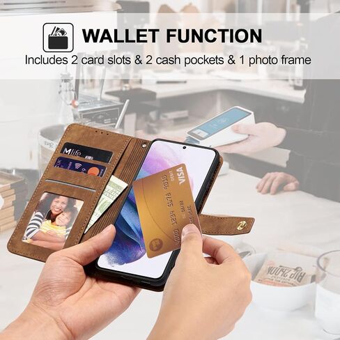 QLTYPRI Wallet Case for Samsung Galaxy S21, Premium PU Leather Flip Case with [Card Holder Slots] [Magnetic Clasp] [Kickstand] Shockproof Folio Phone Cover for Samsung Galaxy S21– Brown in Saudi Arabia