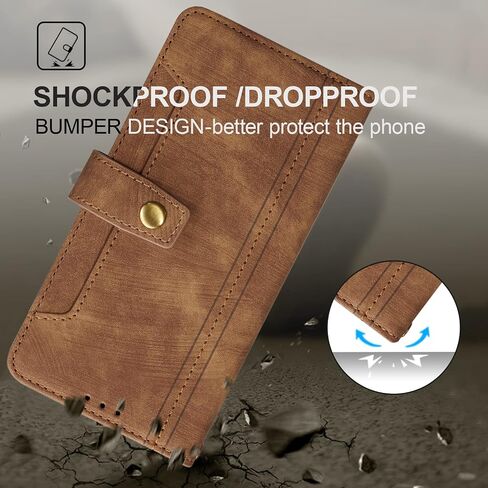 QLTYPRI Wallet Case for Samsung Galaxy S21, Premium PU Leather Flip Case with [Card Holder Slots] [Magnetic Clasp] [Kickstand] Shockproof Folio Phone Cover for Samsung Galaxy S21– Brown in Saudi Arabia