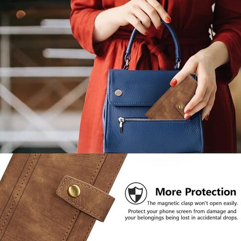 QLTYPRI Wallet Case for Samsung Galaxy S21, Premium PU Leather Flip Case with [Card Holder Slots] [Magnetic Clasp] [Kickstand] Shockproof Folio Phone Cover for Samsung Galaxy S21– Brown in Saudi Arabia