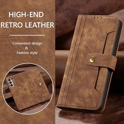 QLTYPRI Wallet Case for Samsung Galaxy S21, Premium PU Leather Flip Case with [Card Holder Slots] [Magnetic Clasp] [Kickstand] Shockproof Folio Phone Cover for Samsung Galaxy S21– Brown in Saudi Arabia